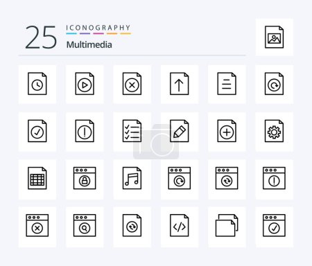 Téléchargez les illustrations : Multimedia 25 Line icon pack including reload. document. file. text. document - en licence libre de droit