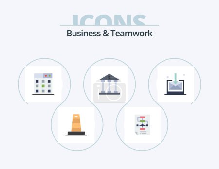 Téléchargez les illustrations : Business And Teamwork Flat Icon Pack 5 Icon Design. finance and business. columns. process. banking. technology - en licence libre de droit