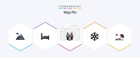 Illustration for Map Pin 25 FilledLine icon pack including sun. destination. hotel. beach. ship wheel - Royalty Free Image