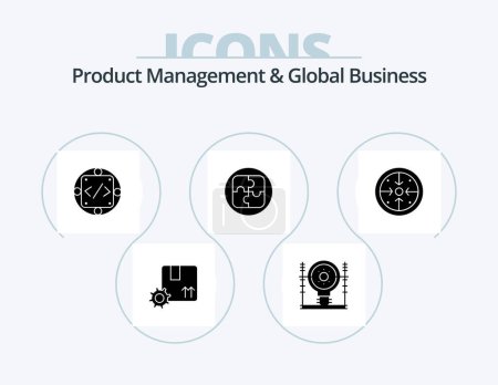 Téléchargez les illustrations : Product Managment And Global Business Glyph Icon Pack 5 Icon Design. planning. management. generation. produc. implementation - en licence libre de droit