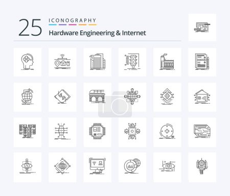 Téléchargez les illustrations : Hardware Engineering And Internet 25 Line icon pack including monitoring. city. of. urban. sensor - en licence libre de droit