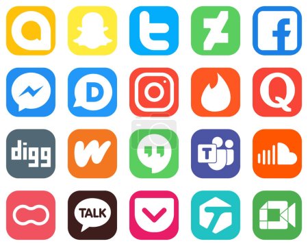 Ilustración de 20 Modern Social Media Icons such as question. tinder. messenger and instagram icons. Gradient Social Media Icons Collection - Imagen libre de derechos