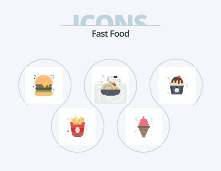 Téléchargez les illustrations : Fast Food Flat Icon Pack 5 Icon Design. . fast. fast food. food. fast - en licence libre de droit