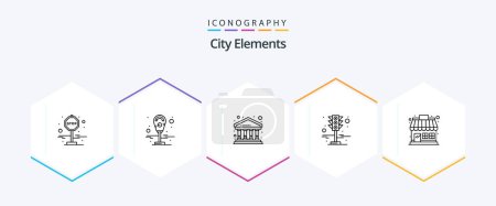 Téléchargez les illustrations : City Elements 25 Line icon pack including store. market store. finance. market. traffic lights - en licence libre de droit
