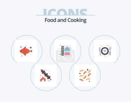 Illustration for Food Flat Icon Pack 5 Icon Design. . reservation. sea food. food. menu book - Royalty Free Image