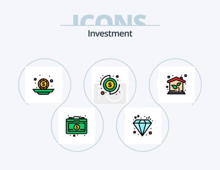 Ilustración de Investment Line Filled Icon Pack 5 Icon Design. income. money. business. revenue. investment - Imagen libre de derechos
