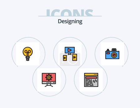 Ilustración de Designing Line Filled Icon Pack 5 Icon Design. . video. web. computer. light - Imagen libre de derechos