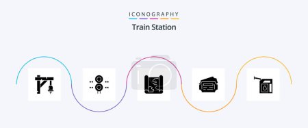 Ilustración de Train Station Glyph 5 Icon Pack Including gas. station. transportation. ticket. point - Imagen libre de derechos
