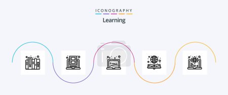 Ilustración de Learning Line 5 Icon Pack Including computer. globe. youtube. e book. formula - Imagen libre de derechos