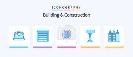 Ilustración de Building And Construction Blue 5 Icon Pack Including . construction. energy. building. light. Creative Icons Design - Imagen libre de derechos