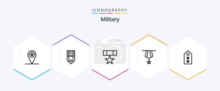 Illustration for Military 25 Line icon pack including medal. decoration. tag. badge. military - Royalty Free Image