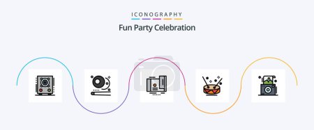 Téléchargez les illustrations : Party Line Filled Flat 5 Icon Pack Including photo. party. card. music. drum - en licence libre de droit