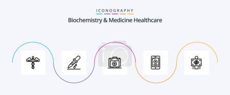 Illustration for Biochemistry And Medicine Healthcare Line 5 Icon Pack Including xray. phone. medicine. cell. medical - Royalty Free Image