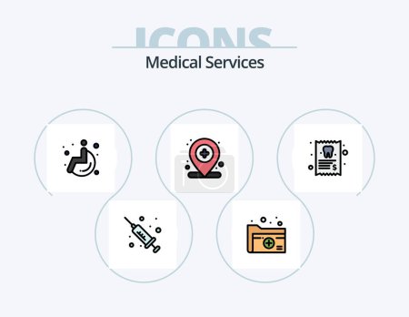 Téléchargez les illustrations : Medical Services Line Filled Icon Pack 5 Icon Design. . map. prescription. location. medical - en licence libre de droit