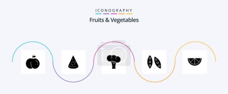 Téléchargez les illustrations : Fruits and Vegetables Glyph 5 Icon Pack Including fruit. organic. gastronomy. food health. cooking - en licence libre de droit