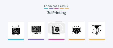 Illustration for 3d Printing Glyph 5 Icon Pack Including printer. 3d. printing. point. model. Creative Icons Design - Royalty Free Image