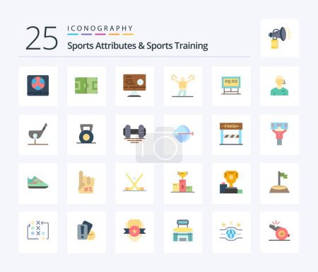 Ilustración de Sports Atributes And Sports Training 25 Flat Color icon pack including fan. cheerleading. soccer. cheerleader. sport - Imagen libre de derechos