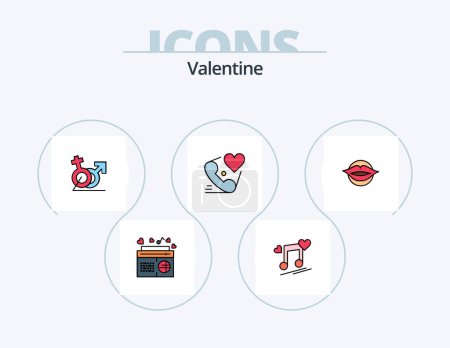 Téléchargez les illustrations : Valentine Line Filled Icon Pack 5 Icon Design. heart. day. letter. valentines. marriage card - en licence libre de droit