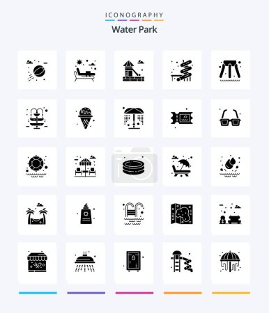 Téléchargez les illustrations : Creative Water Park 25 Glyph Solid Black icon pack  Such As park. shower. park. park. water - en licence libre de droit