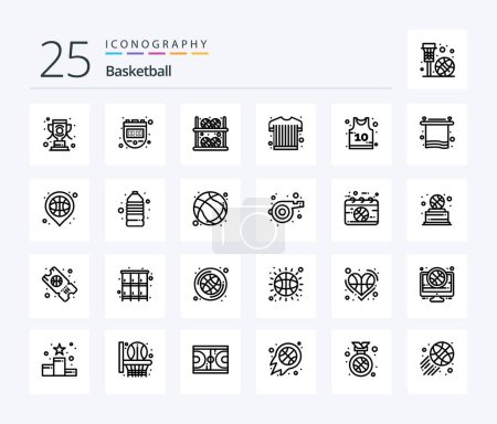 Illustration for Basketball 25 Line icon pack including shirt. sports wear. ball. sports shirt. shop - Royalty Free Image