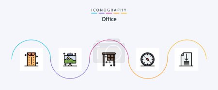 Illustration for Office Line Filled Flat 5 Icon Pack Including page. down. office. office. compass - Royalty Free Image