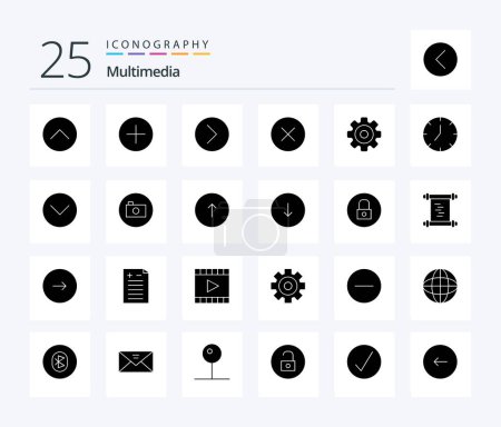 Téléchargez les illustrations : Multimedia 25 Solid Glyph icon pack including media. multimedia. next. media player. error - en licence libre de droit