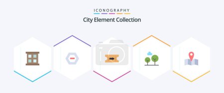 Téléchargez les illustrations : City Element Collection 25 Flat icon pack including . journey. arrow. map. tree - en licence libre de droit