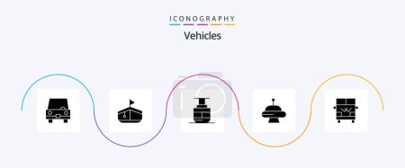 Téléchargez les illustrations : Vehicles Glyph 5 Icon Pack Including van. transport. sky lift. ufo. abduction - en licence libre de droit