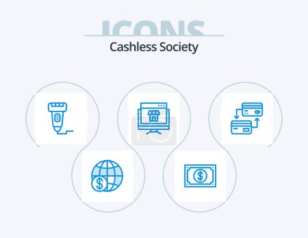 Illustration for Cashless Society Blue Icon Pack 5 Icon Design. marketplace. computer. watch. scanner. payment - Royalty Free Image