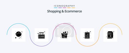 Téléchargez les illustrations : Shopping And Ecommerce Glyph 5 Icon Pack Including document. shipping. gift. product. check - en licence libre de droit