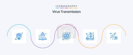 Téléchargez les illustrations : Virus Transmission Blue 5 Icon Pack Including medicine. transportation. bio. medical. ambulance - en licence libre de droit
