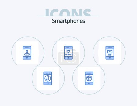 Ilustración de Smartphones Blue Icon Pack 5 Icon Design. sport. running. settings. analysis. password - Imagen libre de derechos