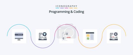 Téléchargez les illustrations : Programming And Coding Flat 5 Icon Pack Including develop. browser. coding. document. develop - en licence libre de droit