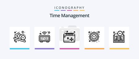 Téléchargez les illustrations : Time Management Line 5 Icon Pack Including dinner. watch. meeting. table. clock. Creative Icons Design - en licence libre de droit