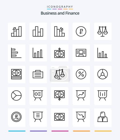 Téléchargez les illustrations : Creative Finance 25 OutLine icon pack  Such As finance. balanced. down. ruble. currency - en licence libre de droit