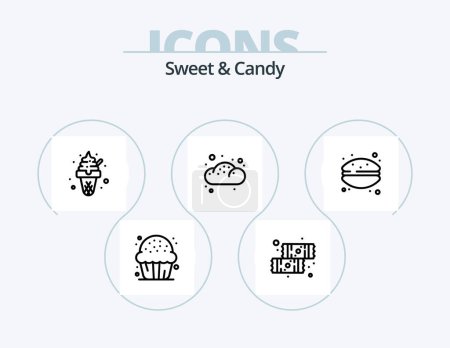 Téléchargez les illustrations : Sweet And Candy Line Icon Pack 5 Icon Design. dessert. food. pastry. dessert. candy - en licence libre de droit