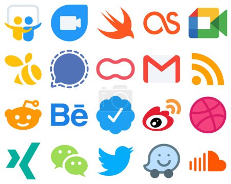 Illustration for 20 Flat Icon Set Flat Social Media Icons rss. email. signal. gmail and mothers icons. Gradient Icons Pack - Royalty Free Image