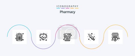 Illustration for Pharmacy Line 5 Icon Pack Including test. medical. herbal. level. liquid medicine - Royalty Free Image