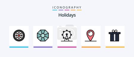 Téléchargez les illustrations : Holidays Line Filled 5 Icon Pack Including . winter. present. diamond. Creative Icons Design - en licence libre de droit