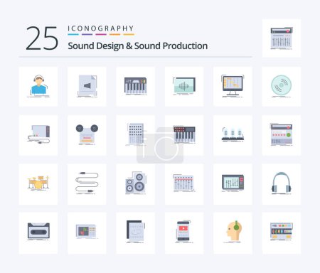 Ilustración de Sound Design And Sound Production 25 Flat Color icon pack including hertz. audio. music. sound. keys - Imagen libre de derechos