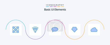 Illustration for Basic Ui Elements Blue 5 Icon Pack Including cloudy. data. chating. cloud. down - Royalty Free Image