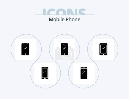 Téléchargez les illustrations : Conception d'icône de Glyphe de téléphone portable Pack 5. . - en licence libre de droit