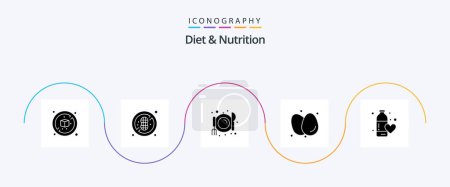 Téléchargez les illustrations : Diet And Nutrition Glyph 5 Icon Pack Including water. fitness health. food. diet. eggs - en licence libre de droit