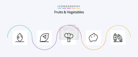 Téléchargez les illustrations : Fruits and Vegetables Line 5 Icon Pack Including food health. cooking. gastronomy. bean. potato - en licence libre de droit