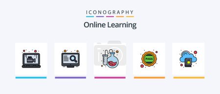 Illustration for Online Learning Line Filled 5 Icon Pack Including course. geography. study. education. knowledge. Creative Icons Design - Royalty Free Image