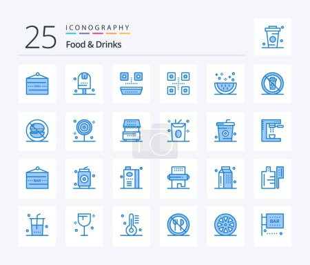 Téléchargez les illustrations : Food & Drinks 25 Blue Color icon pack including meal. drinks. kitchen. cooking. food and restaurant - en licence libre de droit