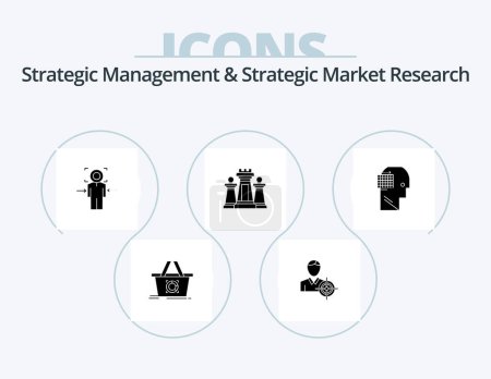 Illustration for Strategic Management And Strategic Market Research Glyph Icon Pack 5 Icon Design. technology. strategy. man. computer. goal - Royalty Free Image