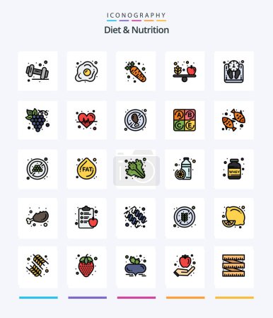 Illustration for Creative Diet And Nutrition 25 Line FIlled icon pack  Such As diet. health. nutrition. diet. nutrition - Royalty Free Image