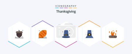 Illustration for Thanksgiving 25 Flat icon pack including bonfire. thanksgiving hat. thanksgiving. hat. thanksgiving - Royalty Free Image