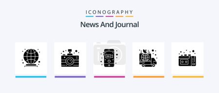 Illustration for News Glyph 5 Icon Pack Including vhs. news. mobile. car. announcement. Creative Icons Design - Royalty Free Image
